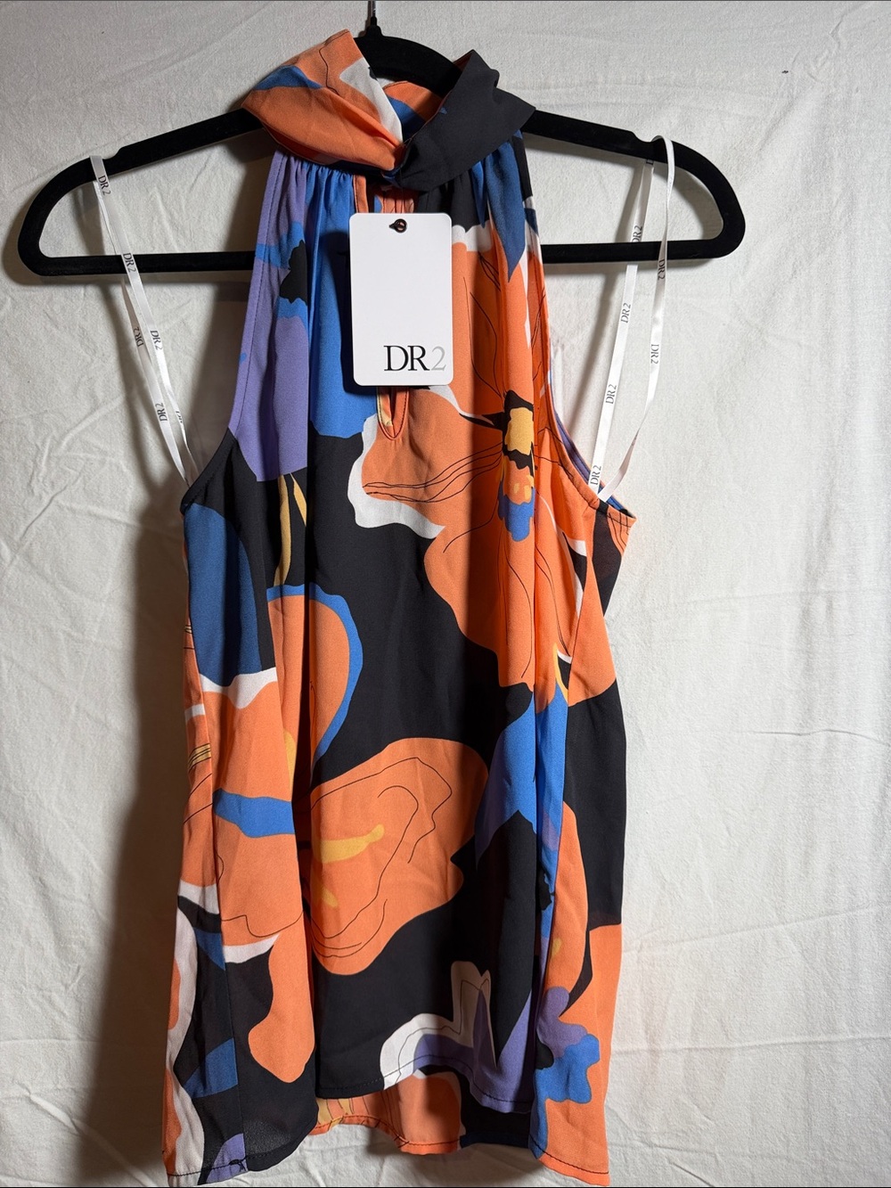 DR2 Black Halter Camisole with Orange and Blue Floral Print